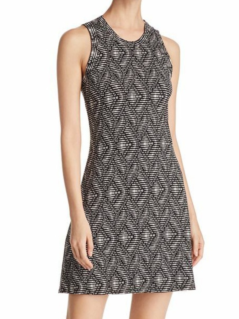 Sleeveless Black & White Mini Dress with Geometric Print, XL (NWT)